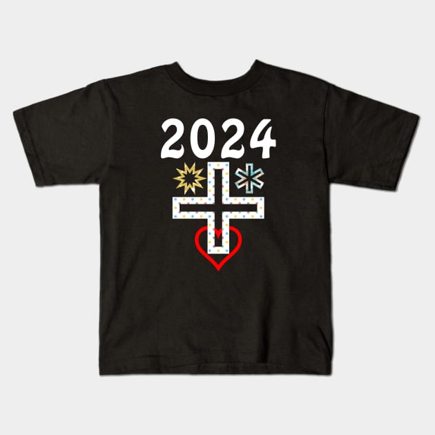 happy 2024 Kids T-Shirt by Yougeen